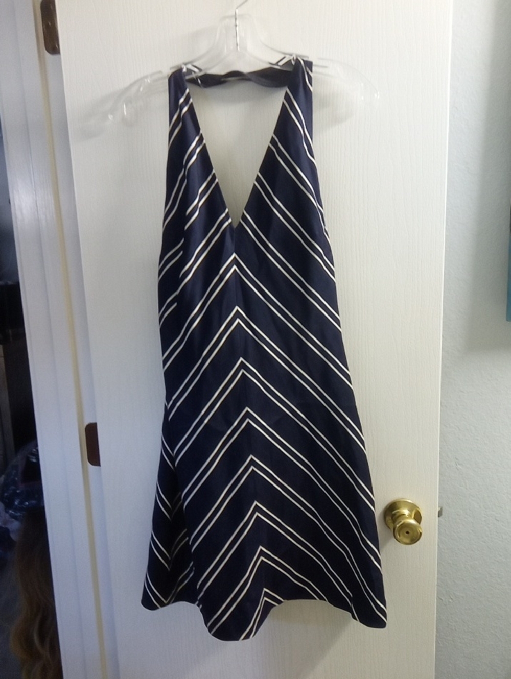 Burberry Navy and White Striped Halter Mini Dress - Picture 1 of 3